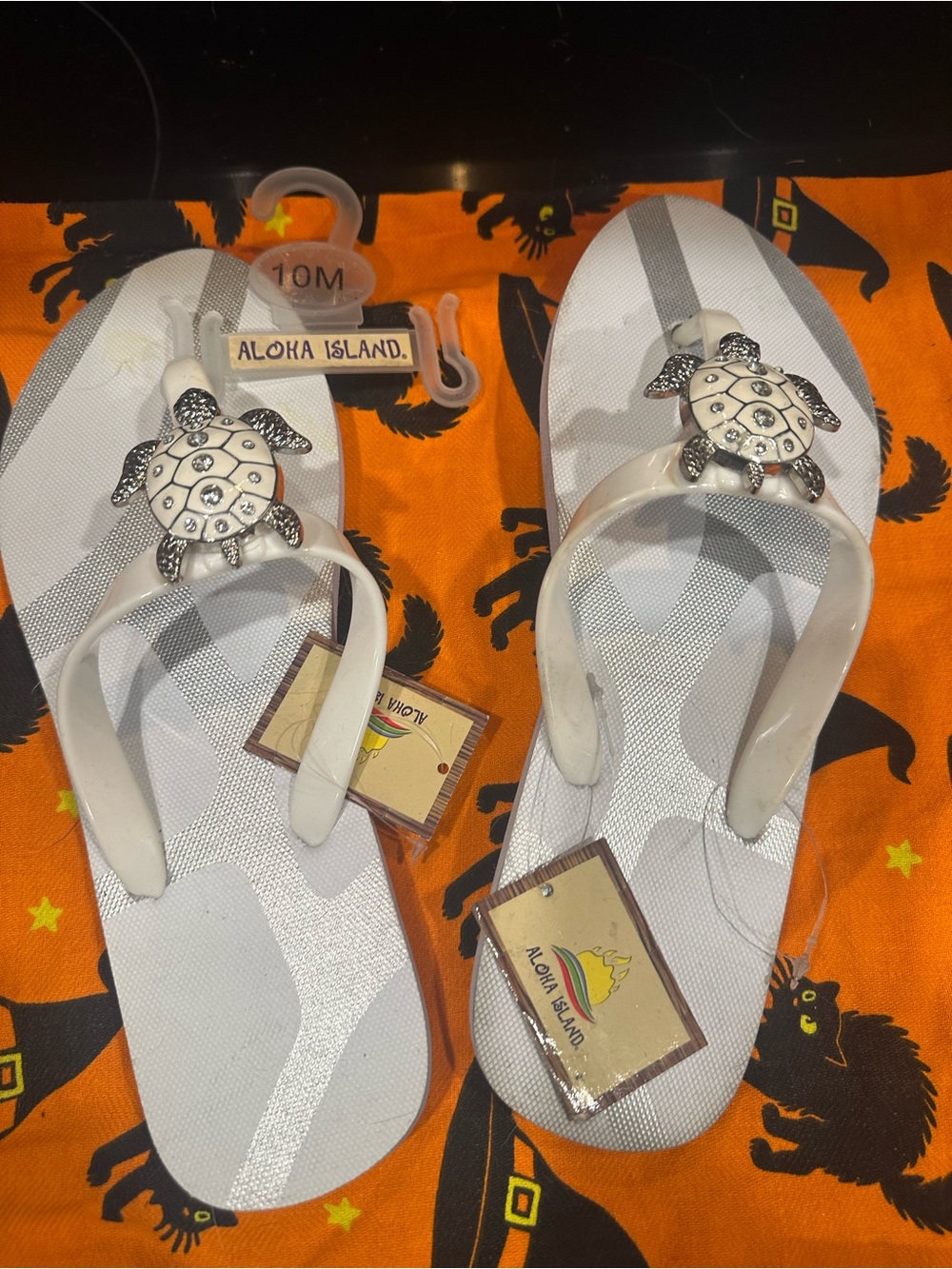 Aloha Island White Girls' Flip Flops with Silver Turtle Charms